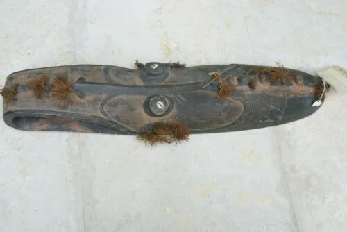 ORACLE SPIRIT MASK COLLECTED IN JAPANDAI VILLAGE, EAST SEPIK PAPUA NEW GUINEA 13A17 PROTECTIVE & CONSULTED FOR ADVICE. DESIGNER DECORATOR COLLECTOR  30"x 8"x 6"