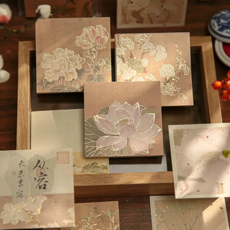 Oriental Charm Bronze Memo Pads | Unique Non-Sticky Notes with Gold-Klimt Inspired Designs