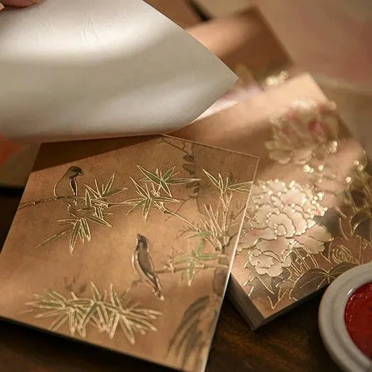 Oriental Charm Bronze Memo Pads | Unique Non-Sticky Notes with Gold-Klimt Inspired Designs