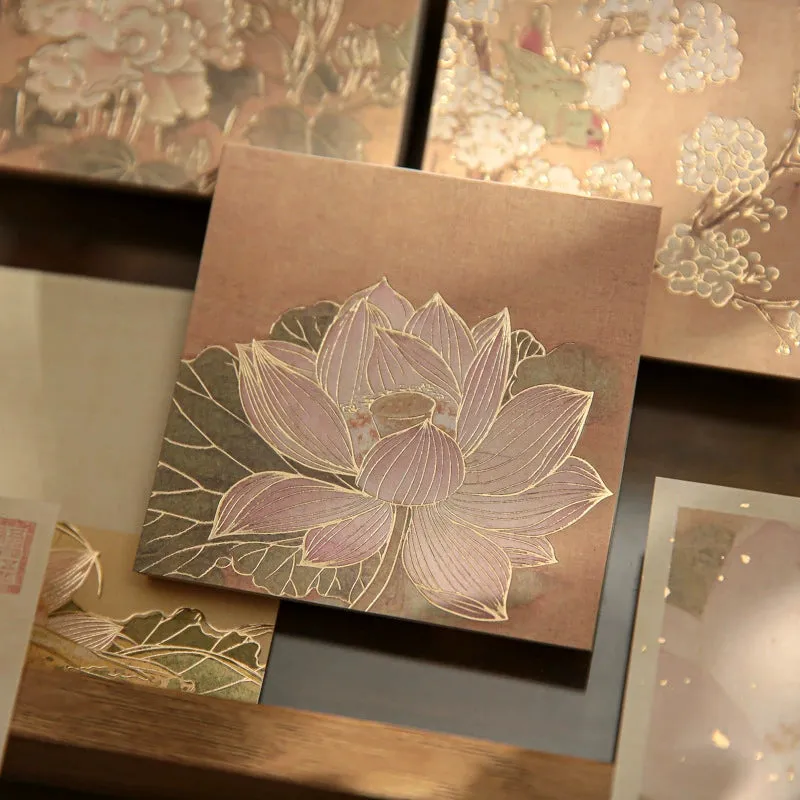 Oriental Charm Bronze Memo Pads | Unique Non-Sticky Notes with Gold-Klimt Inspired Designs