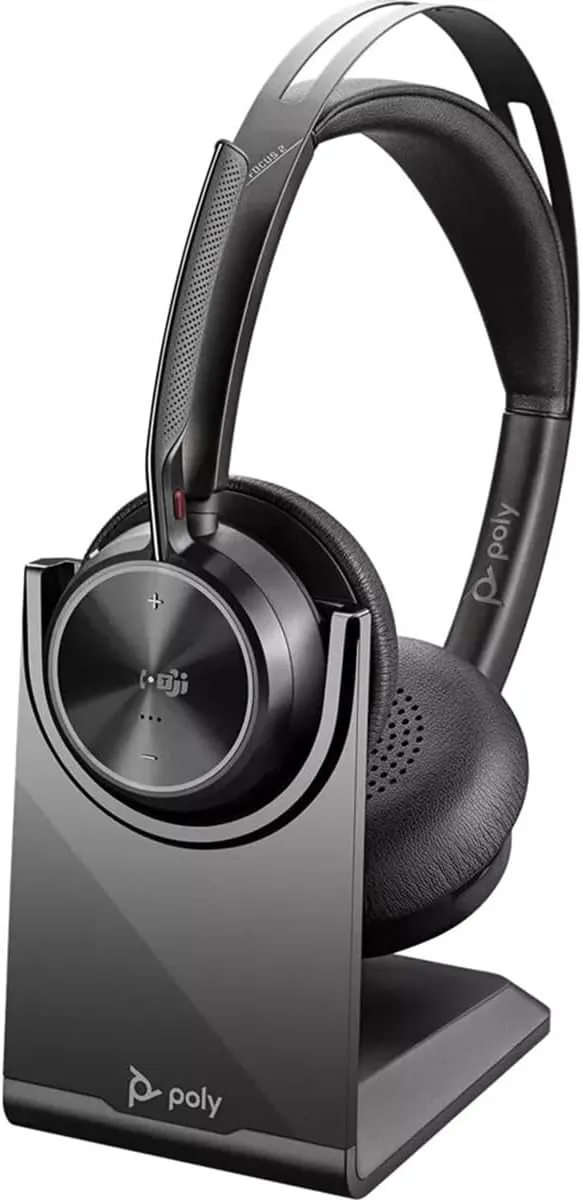Poly - Voyager Focus 2 UC USB-C Headset with Stand (Plantronics) - Bluetooth Dual-Ear (Stereo) Headset with Boom Mic - USB-C PC/Mac Compatible - Active Noise Canceling - Works with Teams (Certified)