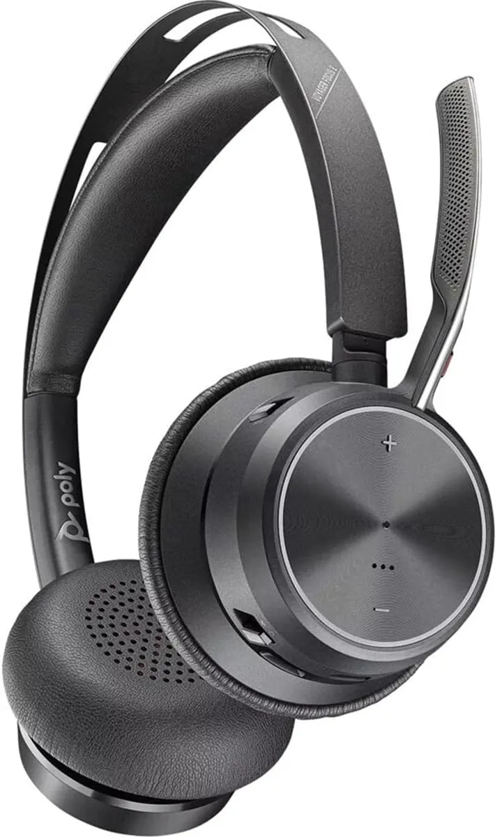Poly - Voyager Focus 2 UC USB-C Headset with Stand (Plantronics) - Bluetooth Dual-Ear (Stereo) Headset with Boom Mic - USB-C PC/Mac Compatible - Active Noise Canceling - Works with Teams (Certified)