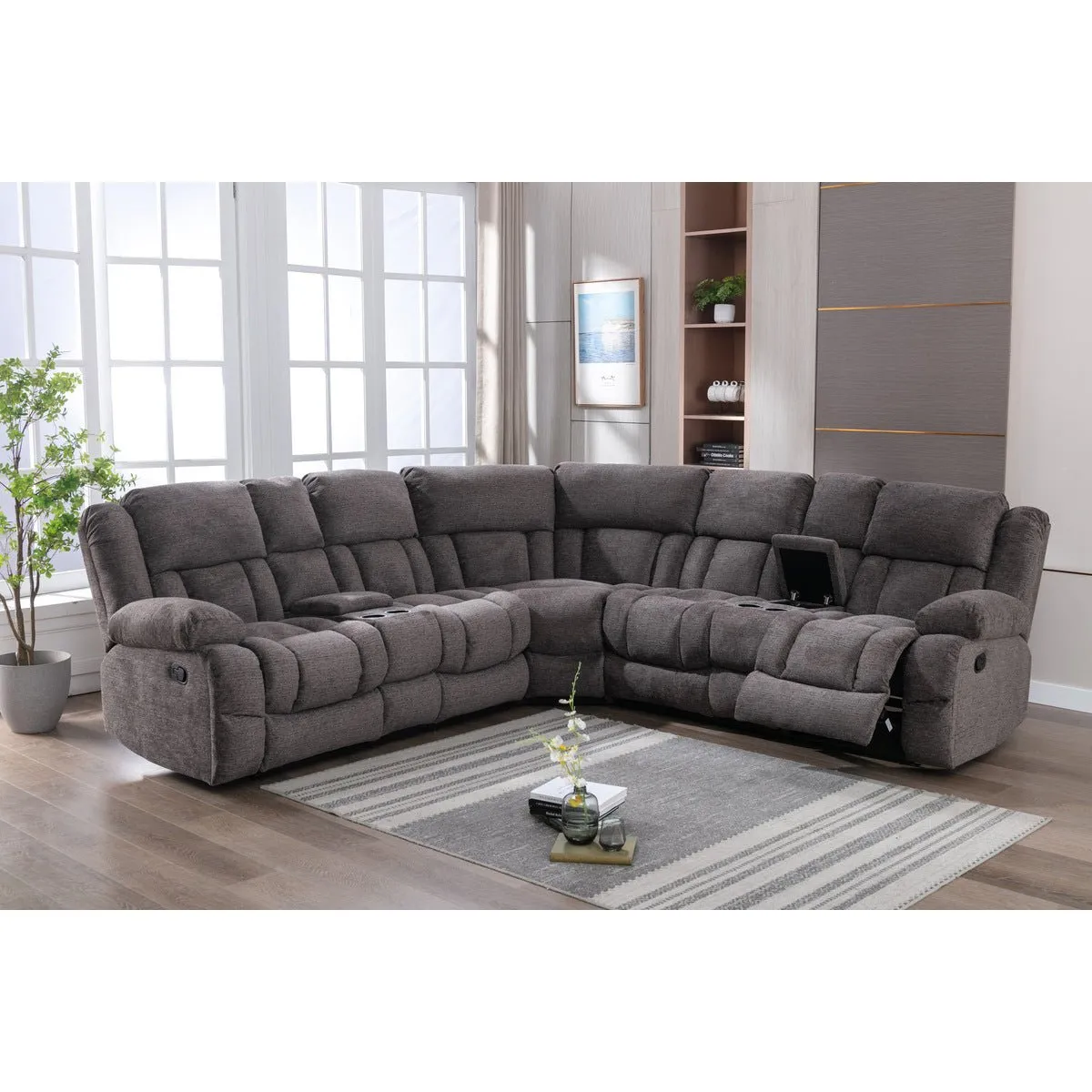 Presley Grey Modular Reclining Sectional with Consoles