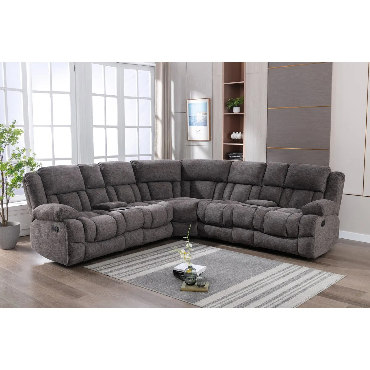 Presley Grey Modular Reclining Sectional with Consoles