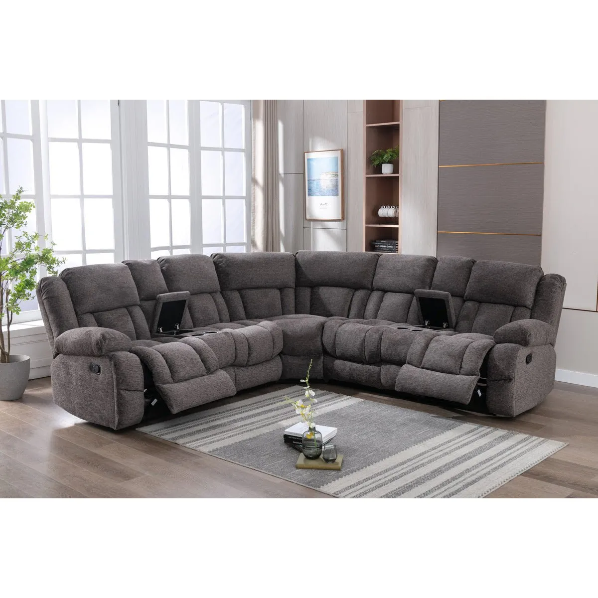 Presley Grey Modular Reclining Sectional with Consoles