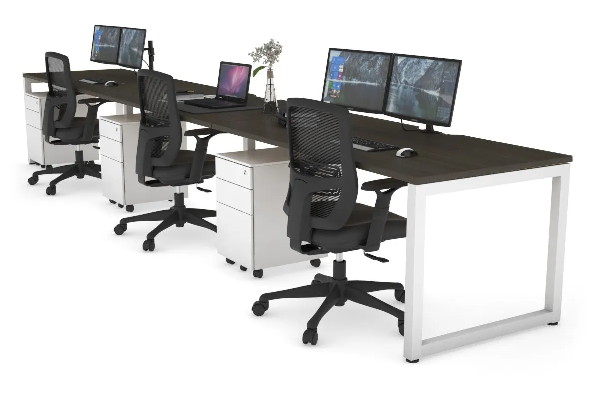 Quadro Loop Legs 3 Person Run Office Workstation [1200L x 800W with Cable Scallop]