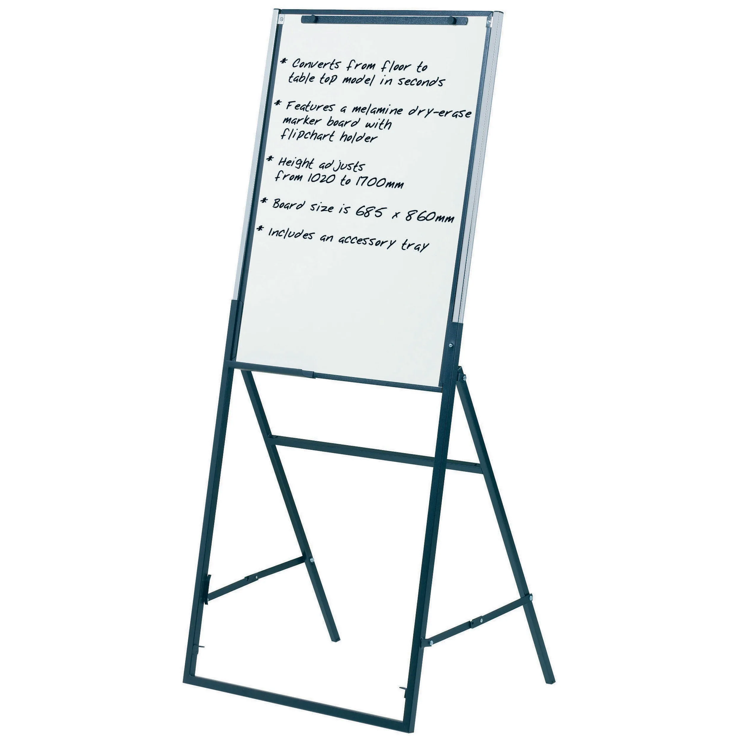 Quartet Futura Easel Whiteboard   Flipchart Holder 685 x 860mm - Black Frame
