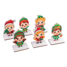 "Christmas Elves" Crystal Art Decorations Set of 6