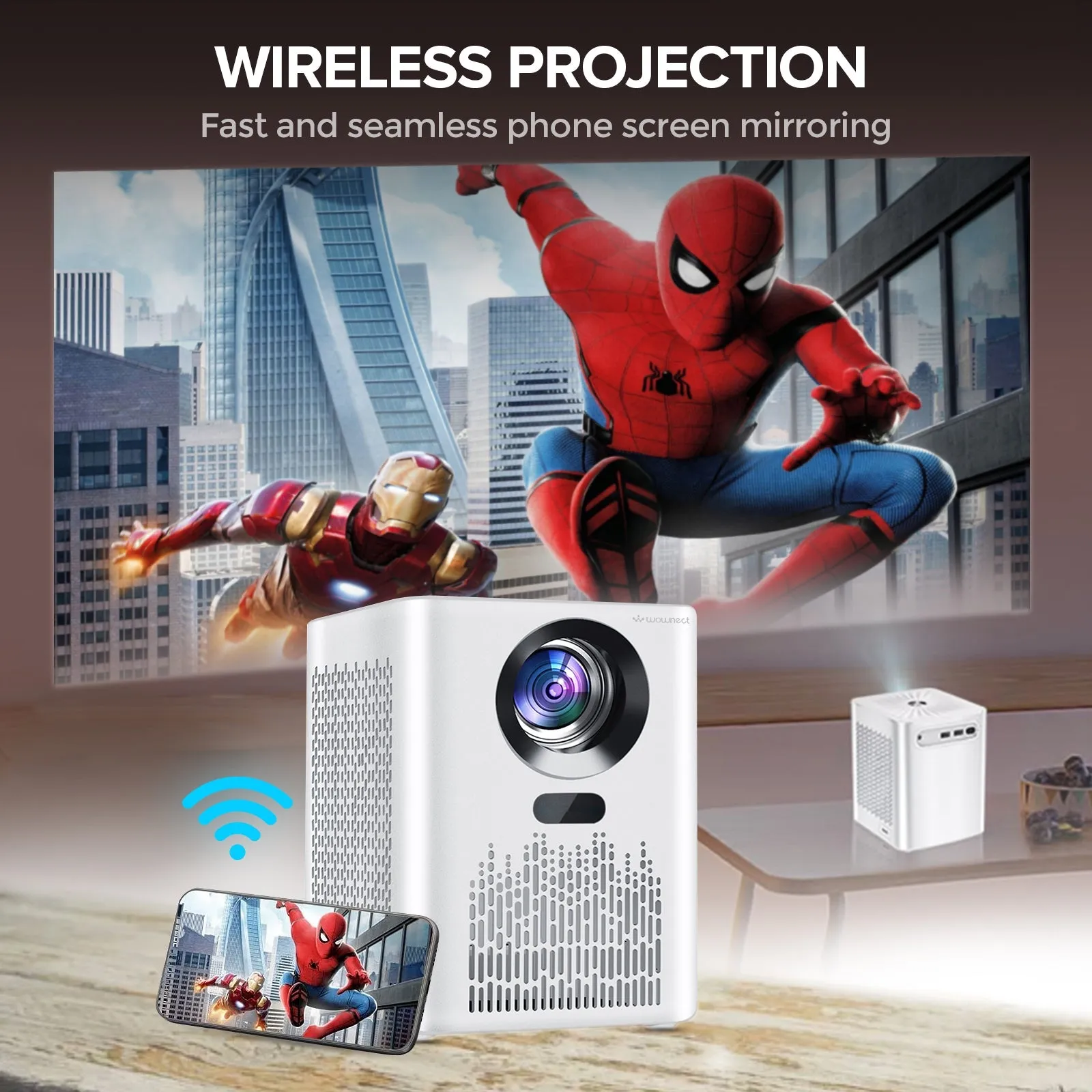 S8 Mini WiFi Projector With 100" Projector Screen Included| 5000 Lumens Portable Outdoor Movie Projector | 100" Screen Supported WiFi Bluetooth Mirroring for Phone