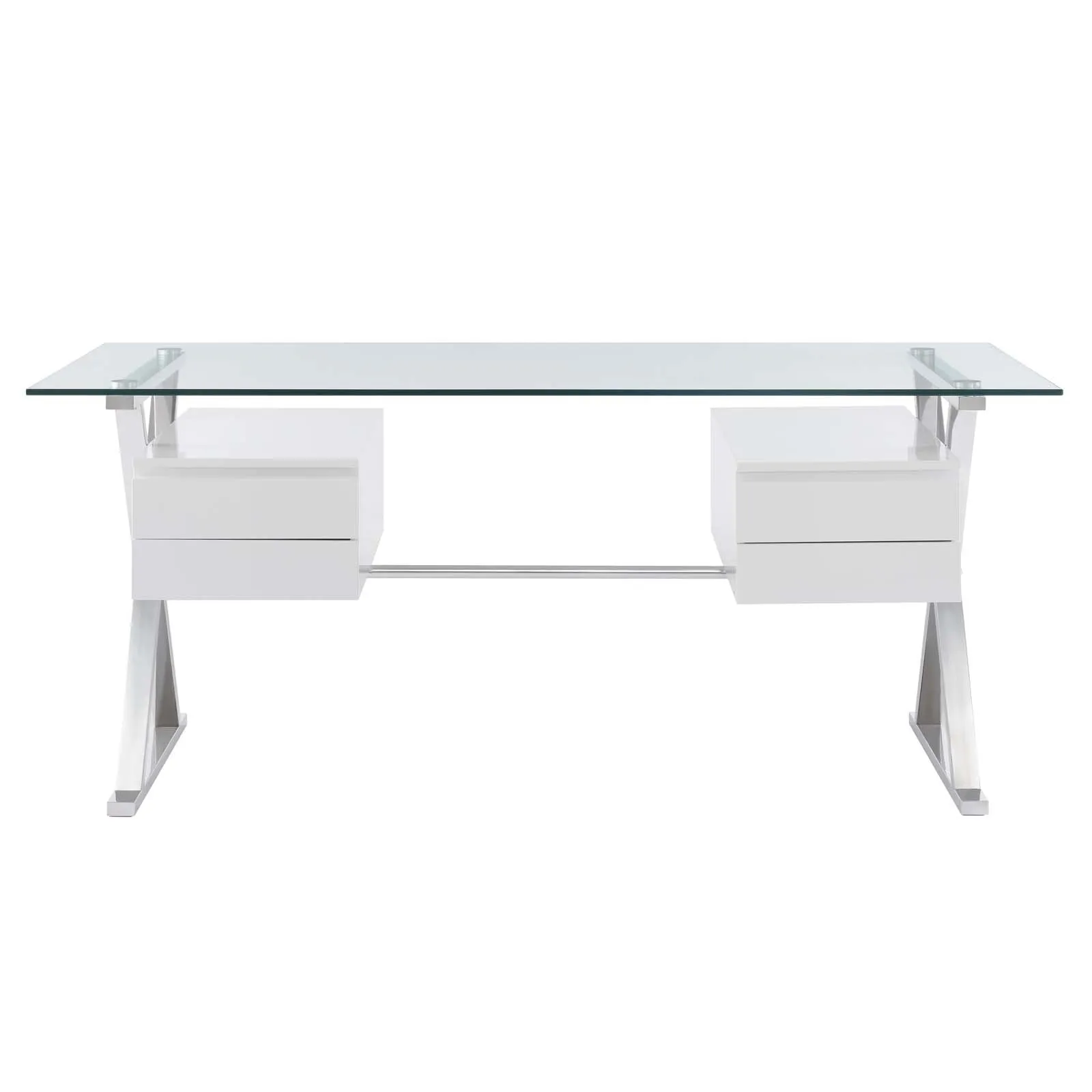 Sector 71" Glass Top Glass Office Desk White EEI-6226-WHI