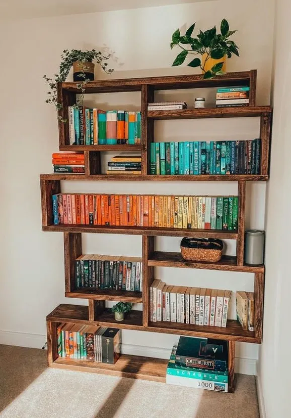 Solid Wood Box Bookcase & Shelving Unit - Modular Storage Organizer- -boxes