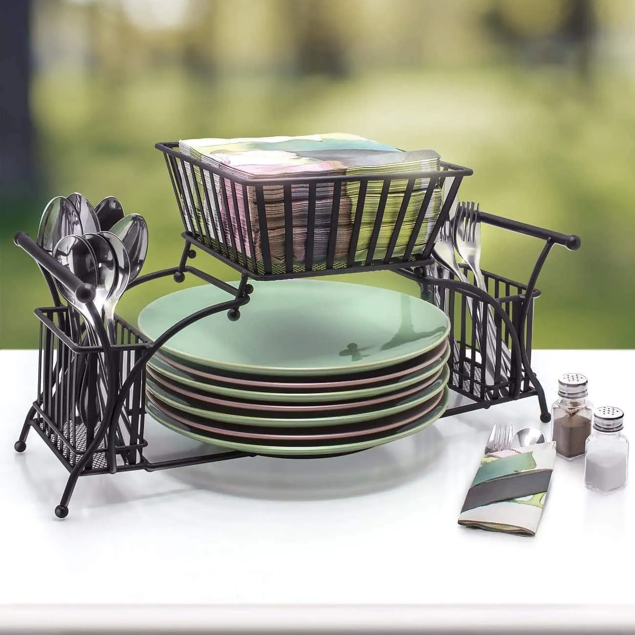 Sorbus Utensil Caddy - Use For Napkin, Cutlery, Plate Holder - Stackable Flatware Caddy, Tabletop Organizer - Ideal for Dining Table, Party, Buffet, Kitchen, Entertaining (Black)