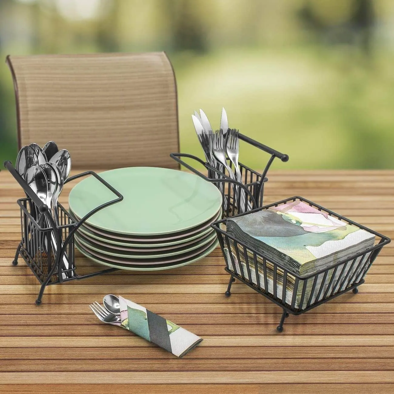 Sorbus Utensil Caddy - Use For Napkin, Cutlery, Plate Holder - Stackable Flatware Caddy, Tabletop Organizer - Ideal for Dining Table, Party, Buffet, Kitchen, Entertaining (Black)