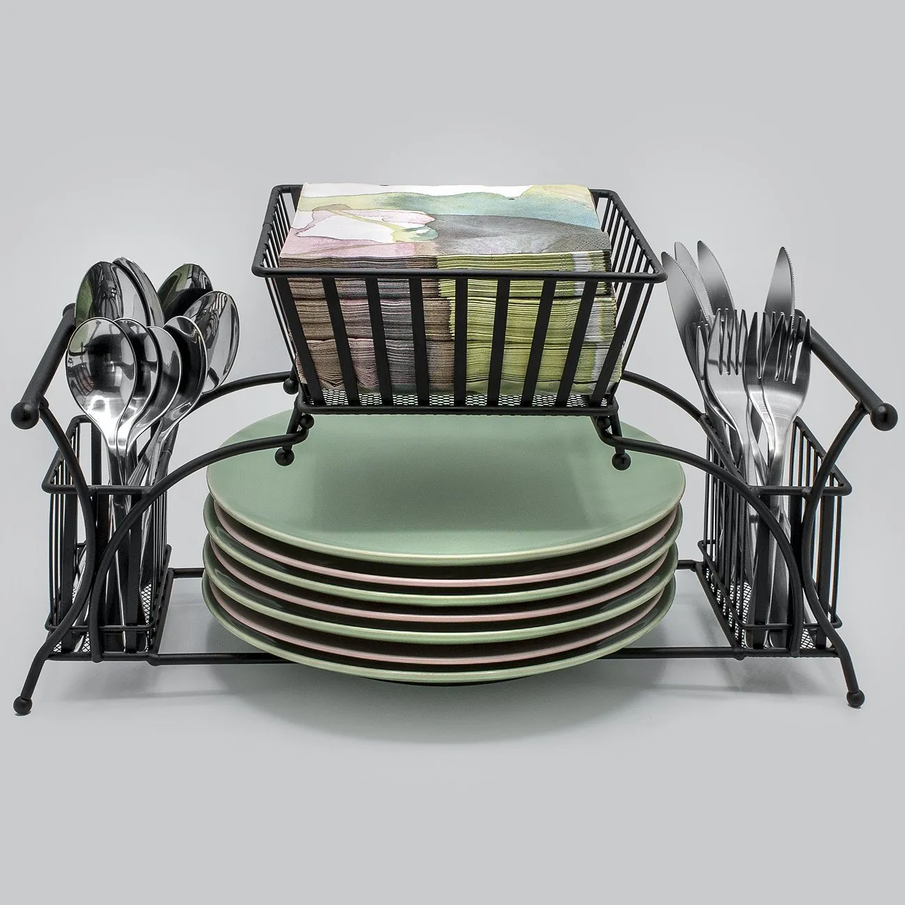 Sorbus Utensil Caddy - Use For Napkin, Cutlery, Plate Holder - Stackable Flatware Caddy, Tabletop Organizer - Ideal for Dining Table, Party, Buffet, Kitchen, Entertaining (Black)