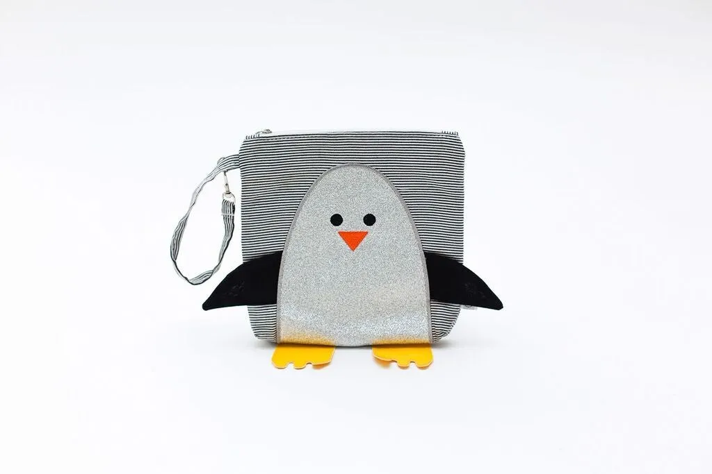 Sparkle/Plush Snack Bag - Chili Silver Glitter Penguin