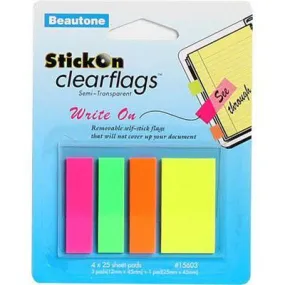 Stick On Clear Flags Write On 25 Sheets 12 X 45Mm Assorted Pack 100