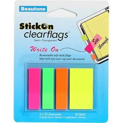 Stick On Clear Flags Write On 25 Sheets 12 X 45Mm Assorted Pack 100