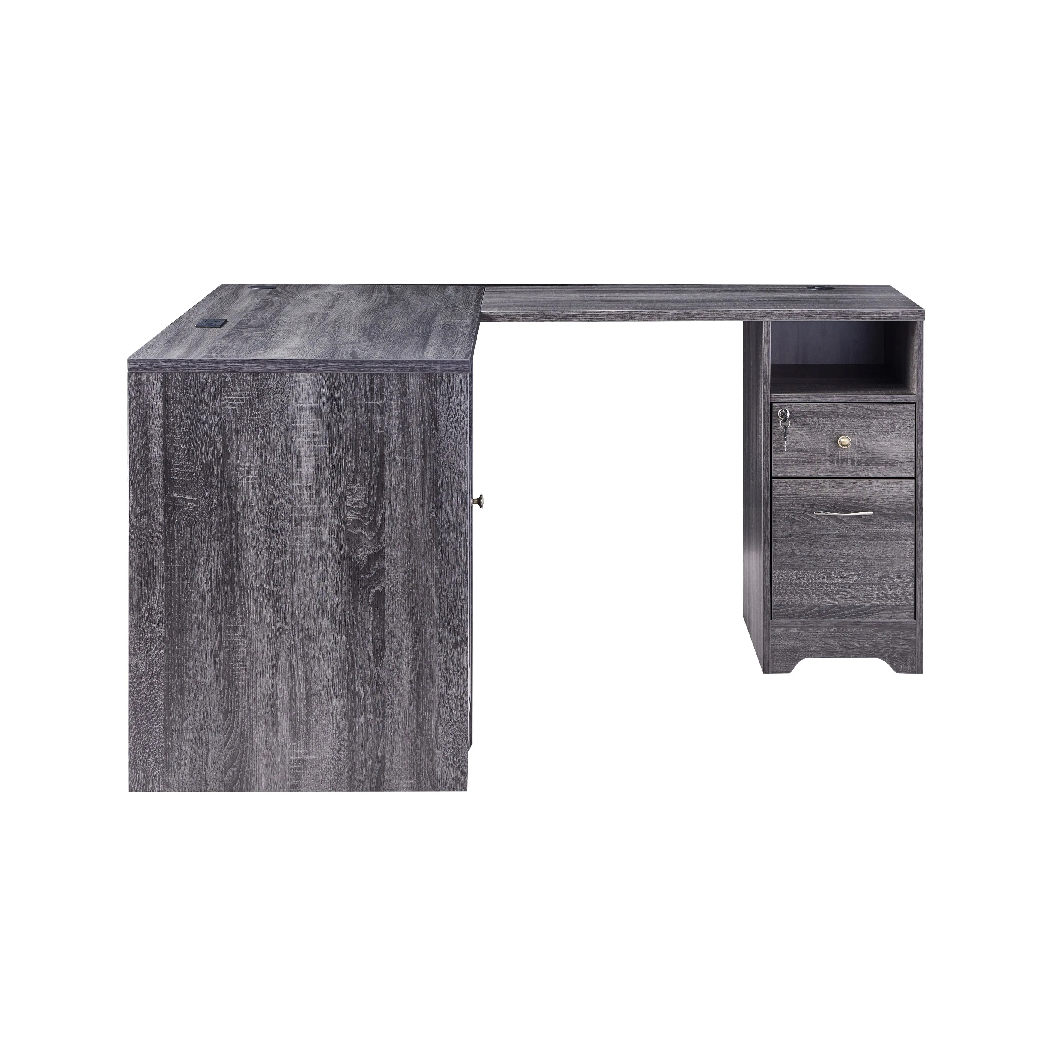 Swivler Transitional 59" L-Shaped Computer Desk with USB Ports