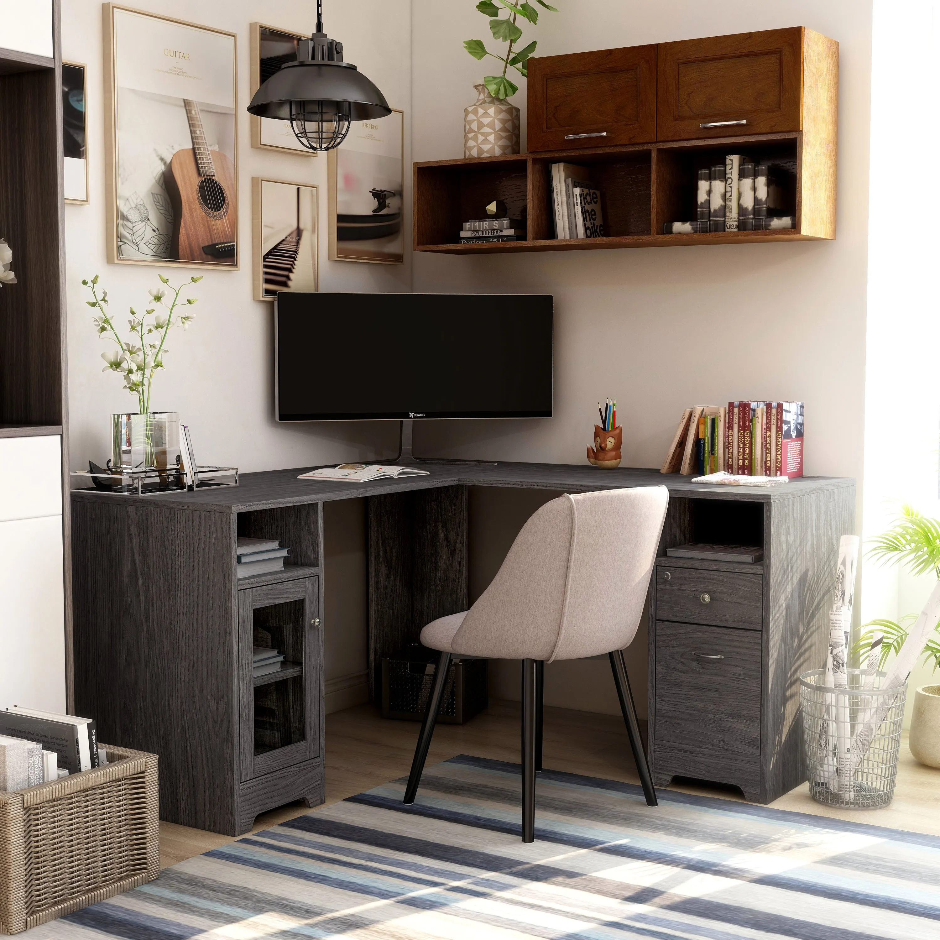 Swivler Transitional 59" L-Shaped Computer Desk with USB Ports