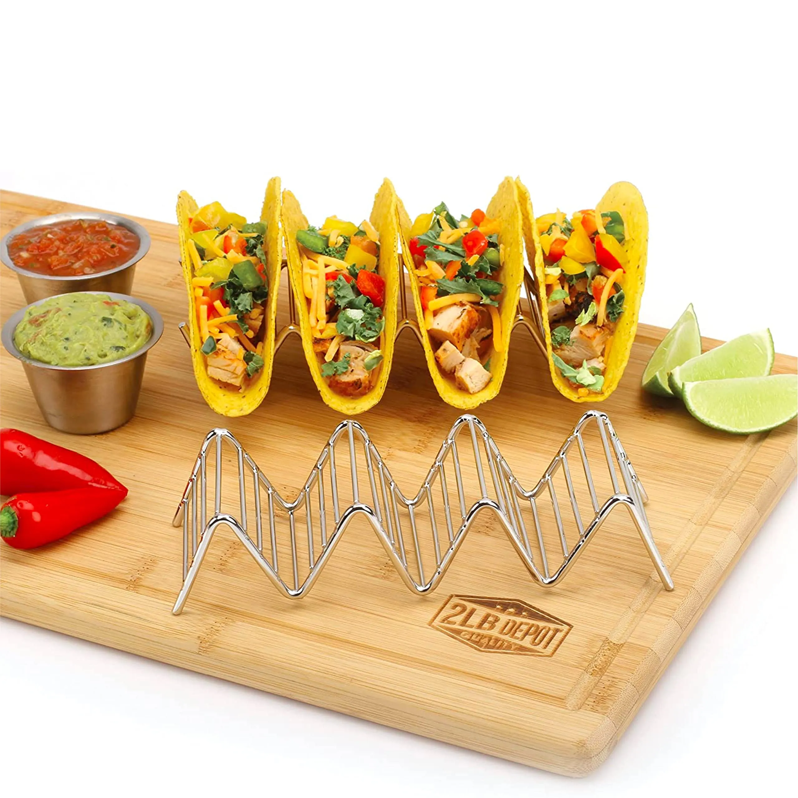 Taco Holders Set of 2 Premium Stainless Steel Stackable Stands, Each Rack Holds 3 or 4