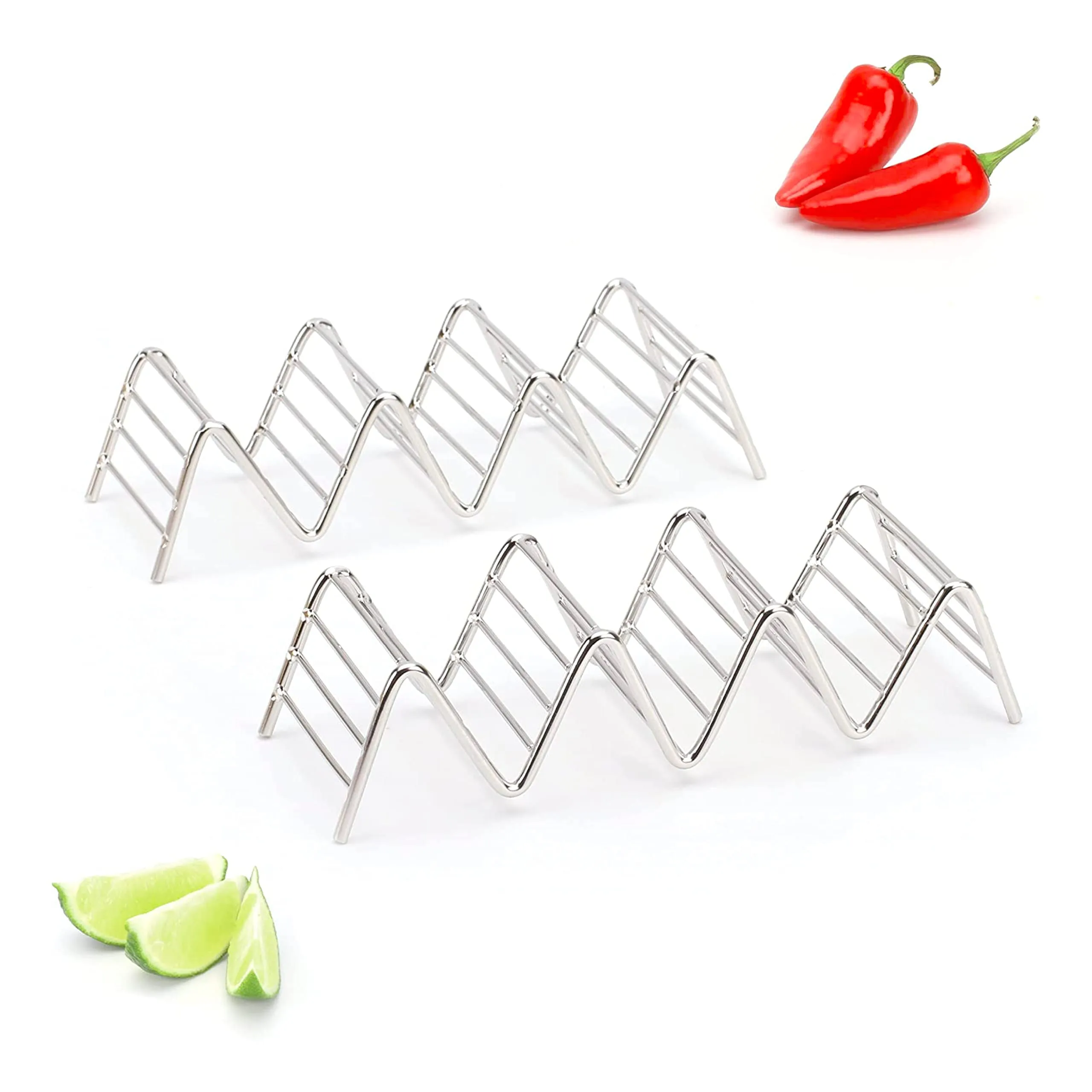 Taco Holders Set of 2 Premium Stainless Steel Stackable Stands, Each Rack Holds 3 or 4