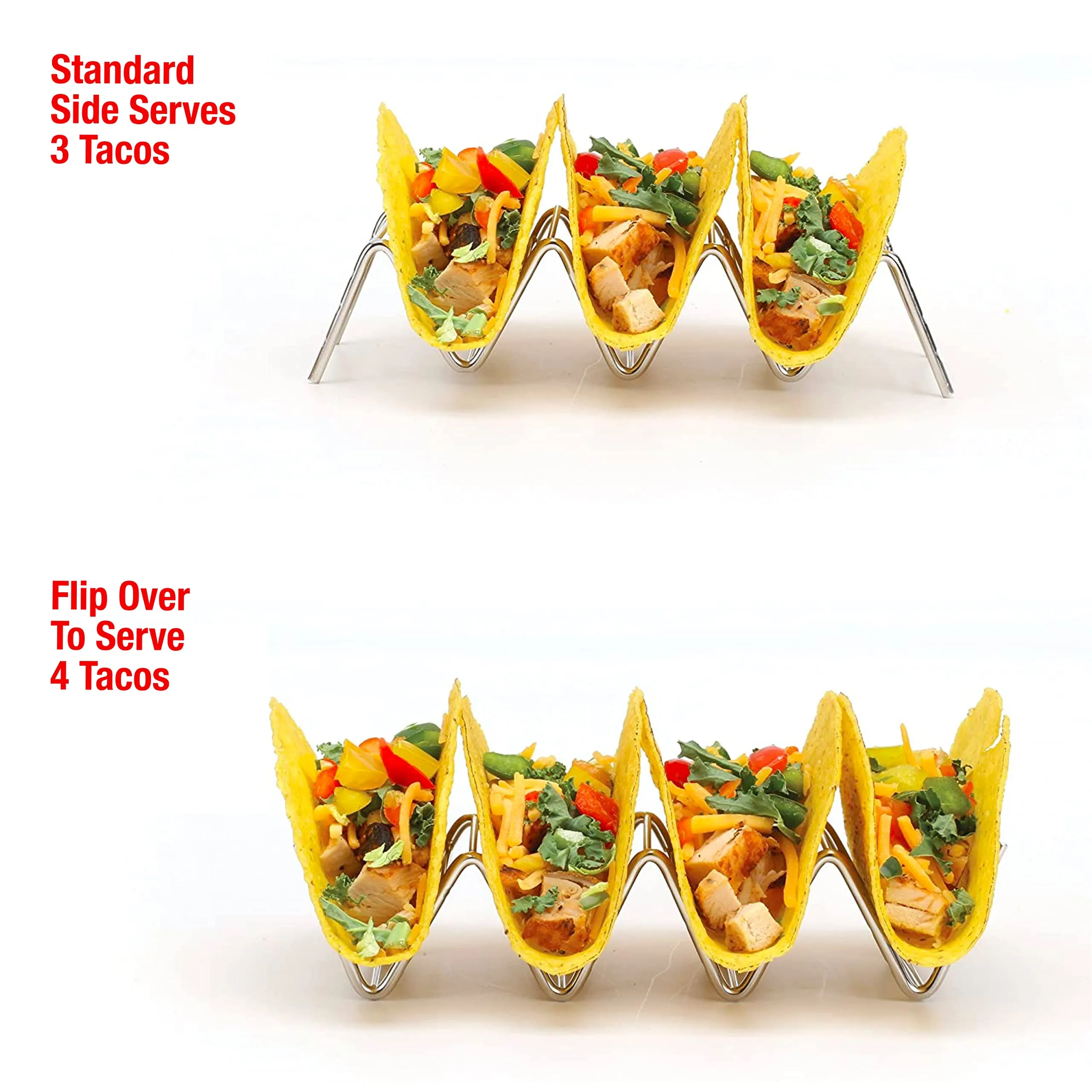 Taco Holders Set of 2 Premium Stainless Steel Stackable Stands, Each Rack Holds 3 or 4