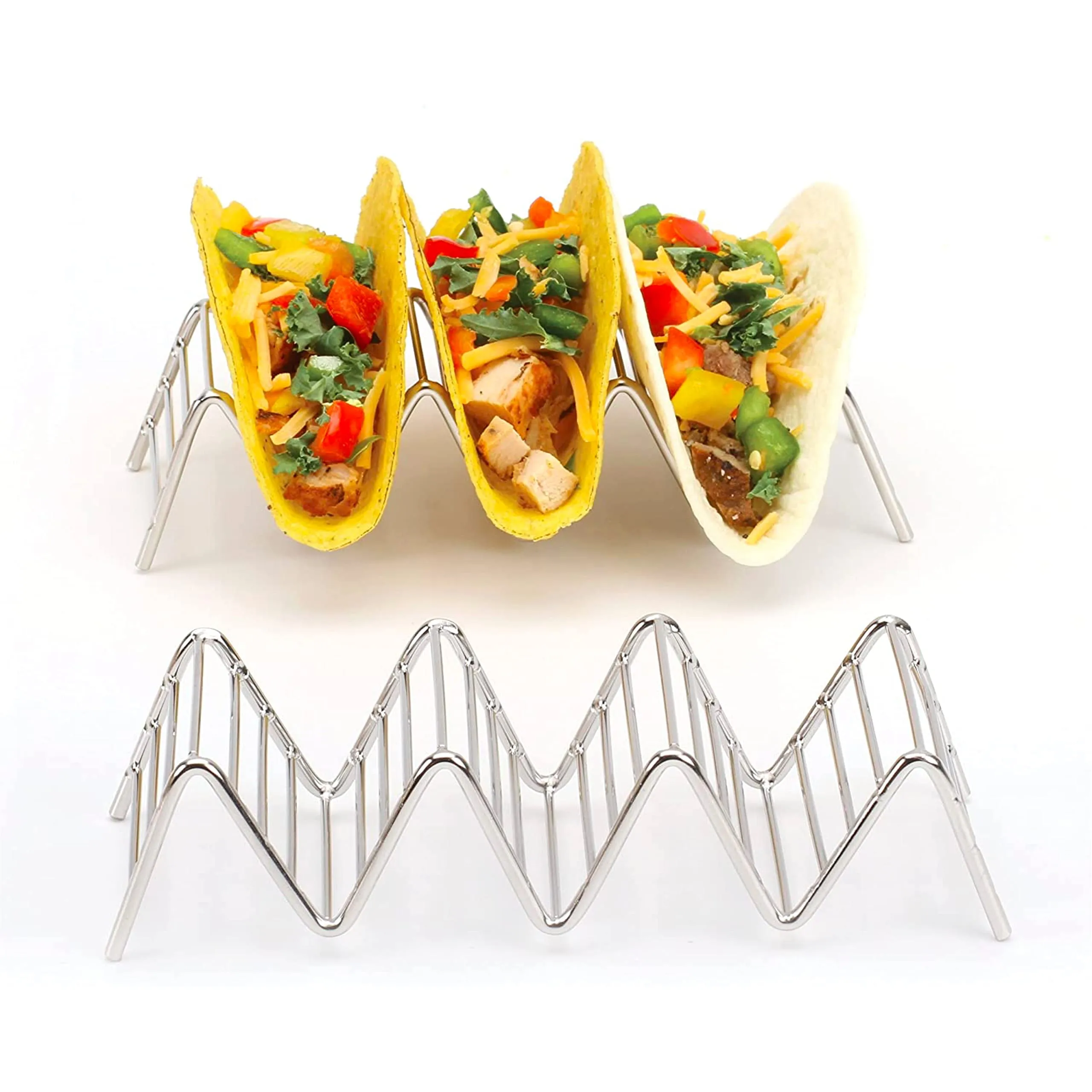 Taco Holders Set of 2 Premium Stainless Steel Stackable Stands, Each Rack Holds 3 or 4