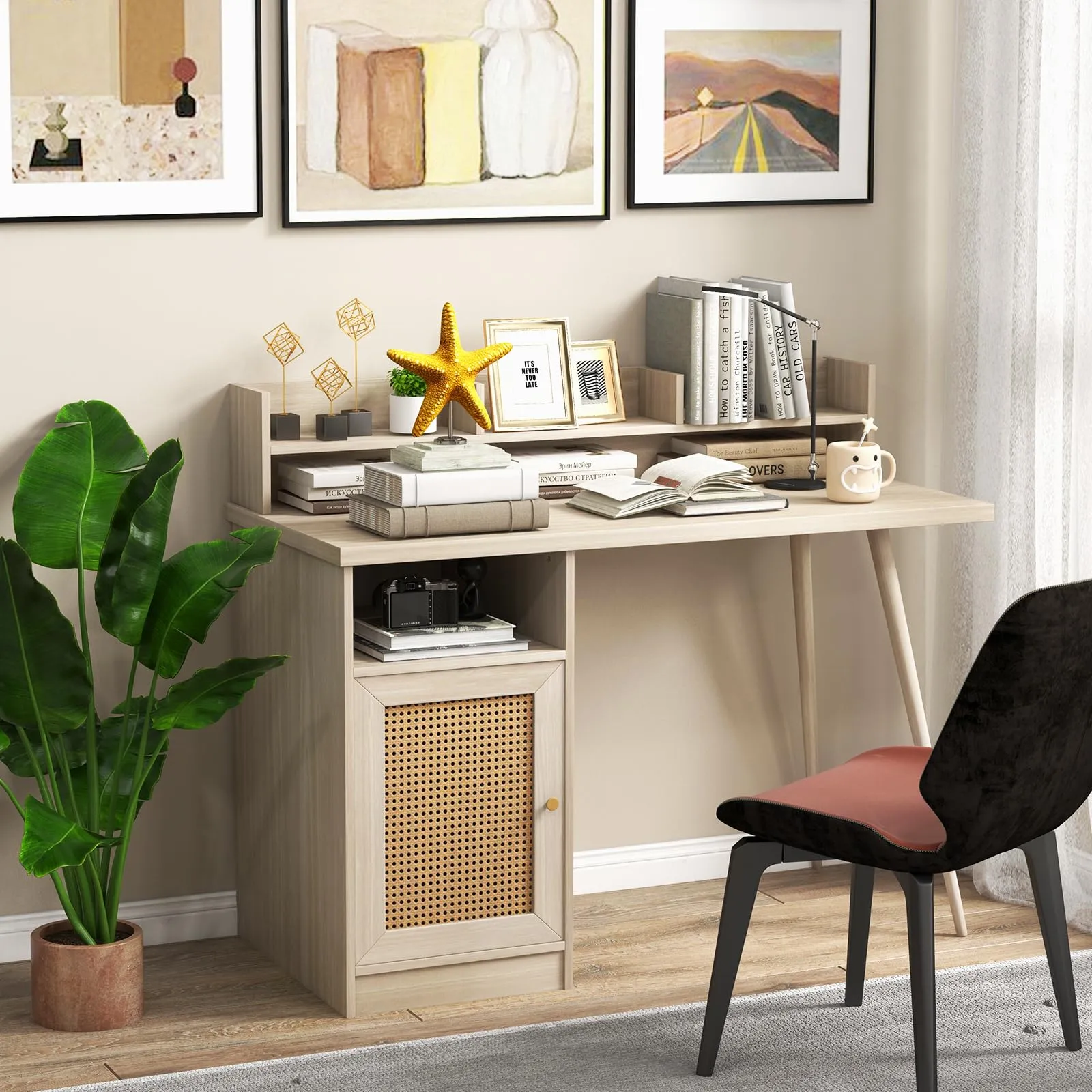 Tangkula Mid Century Desk with Hutch