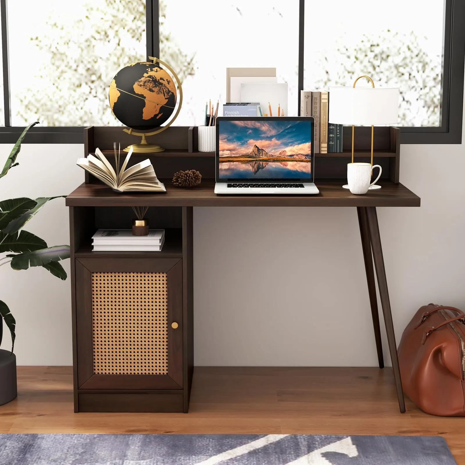 Tangkula Mid Century Desk with Hutch