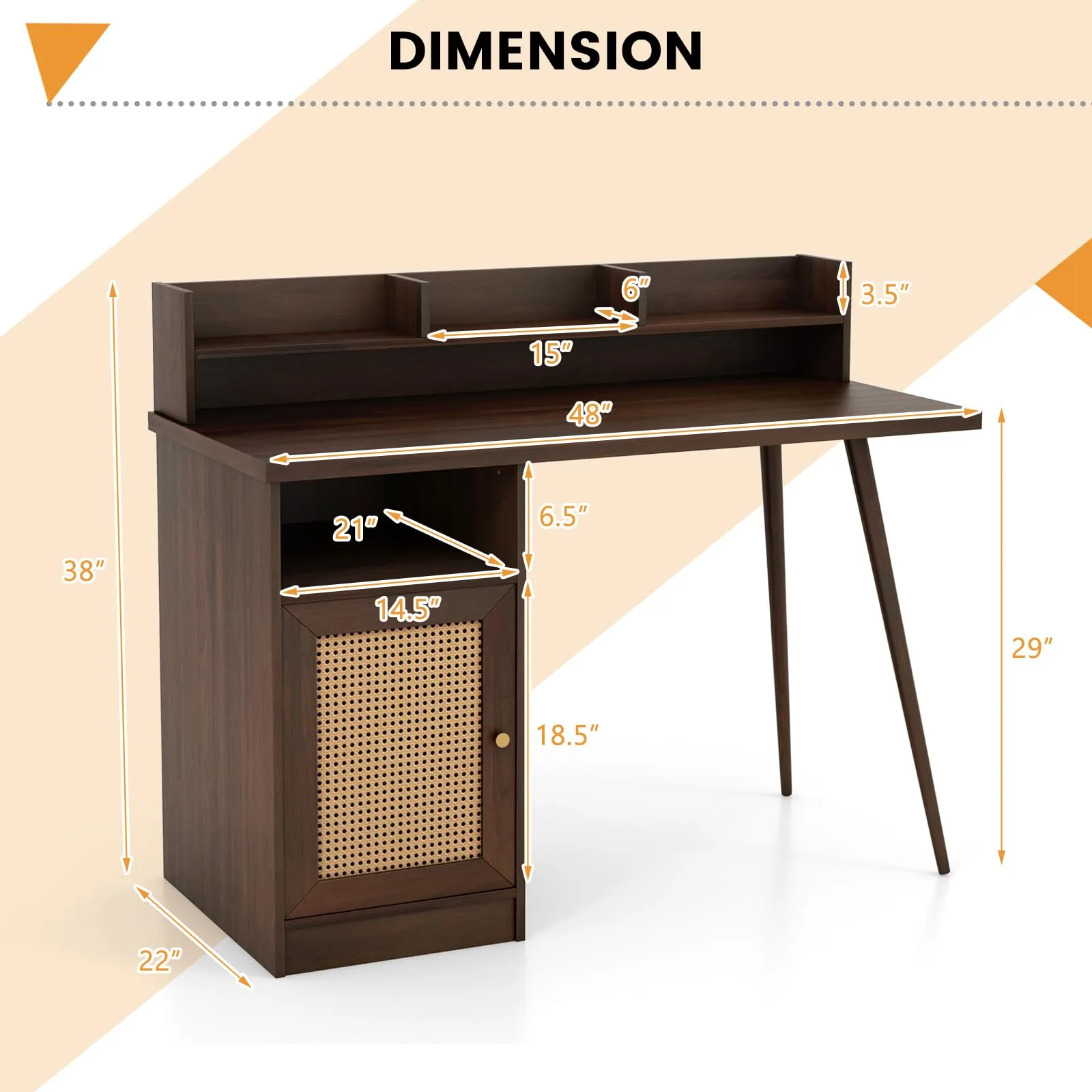 Tangkula Mid Century Desk with Hutch