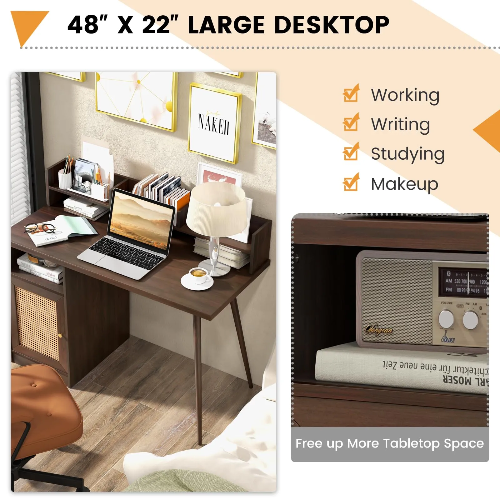 Tangkula Mid Century Desk with Hutch