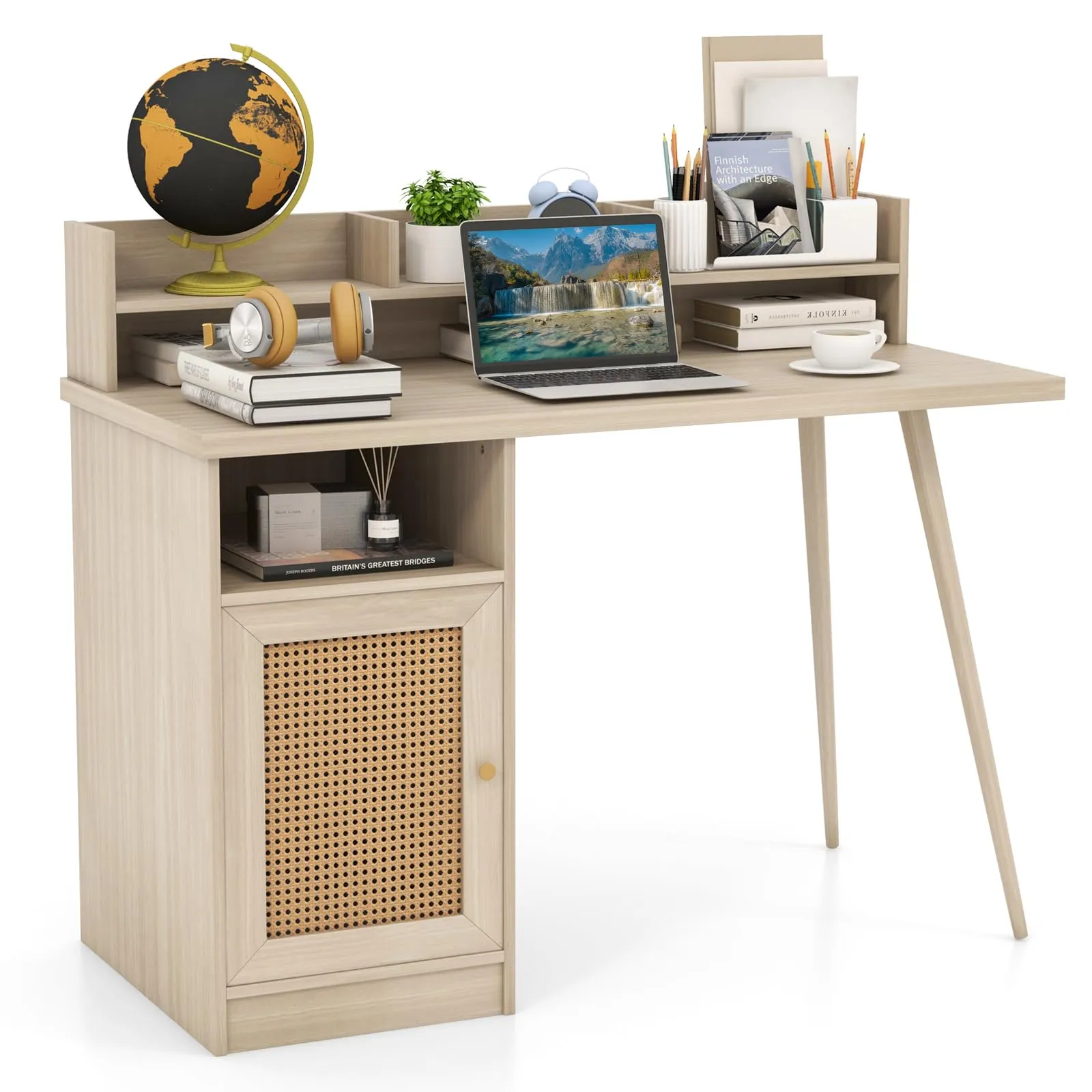 Tangkula Mid Century Desk with Hutch