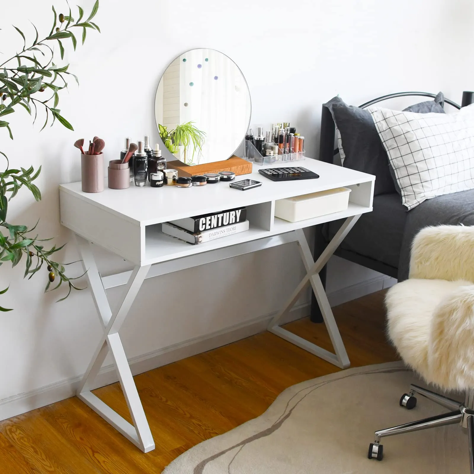 Tangkula Modern White Computer Desk with Storage Space
