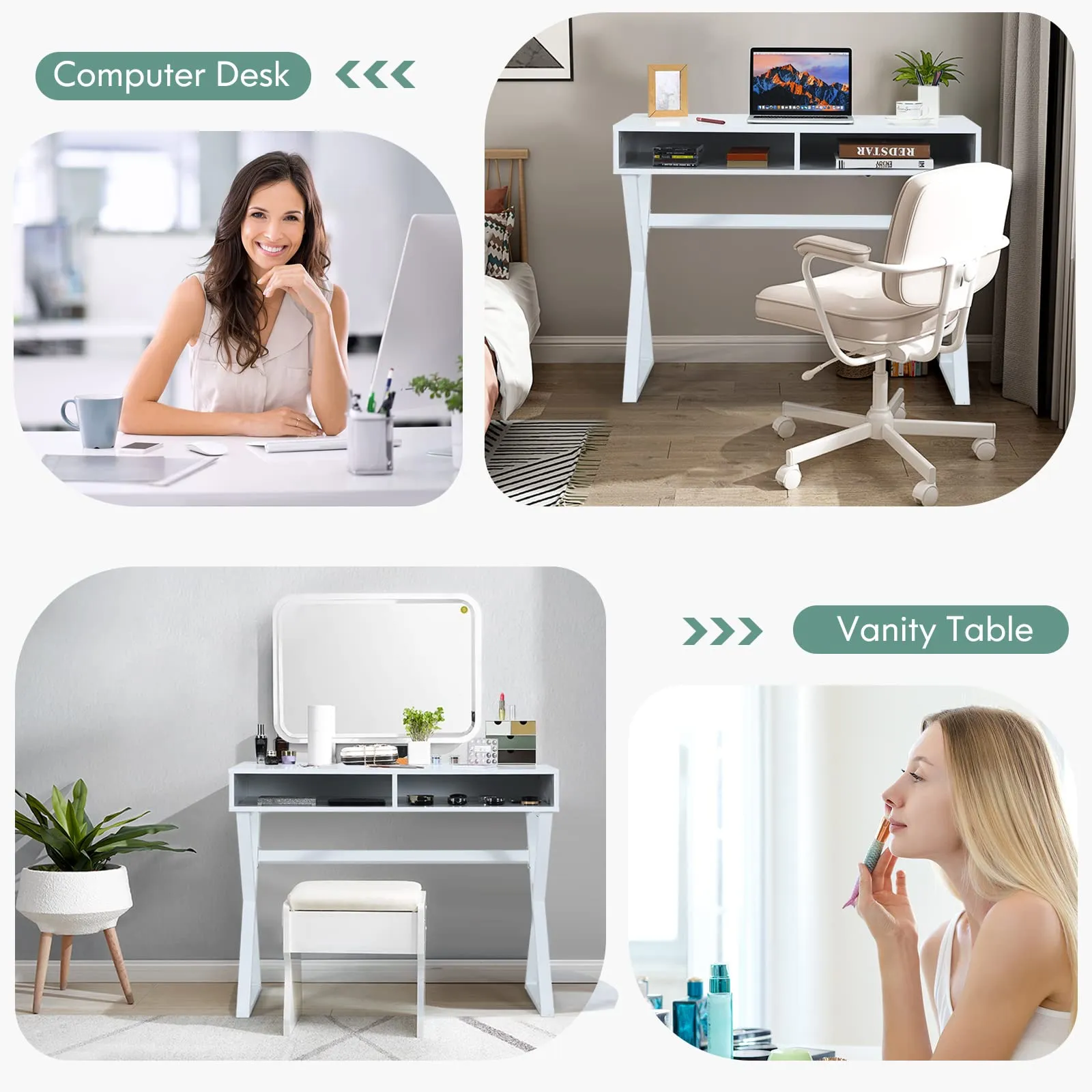 Tangkula Modern White Computer Desk with Storage Space