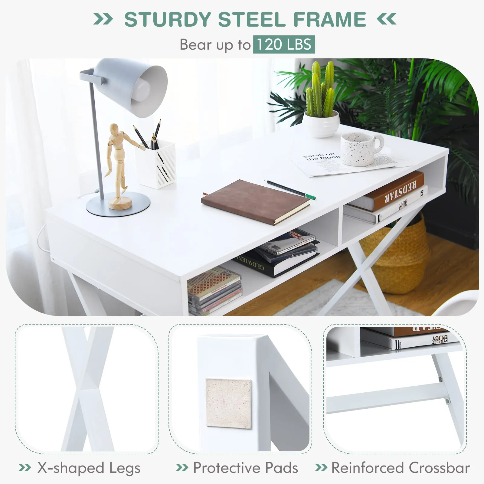 Tangkula Modern White Computer Desk with Storage Space