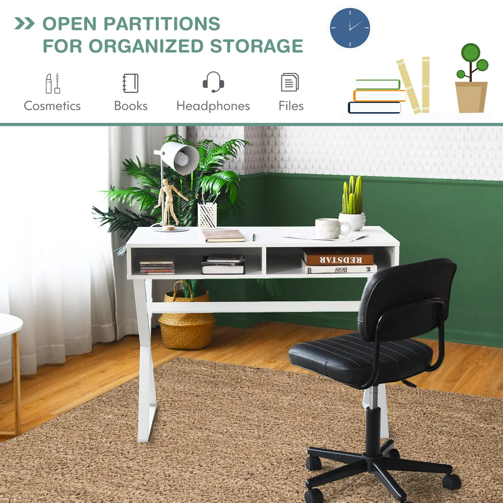 Tangkula Modern White Computer Desk with Storage Space