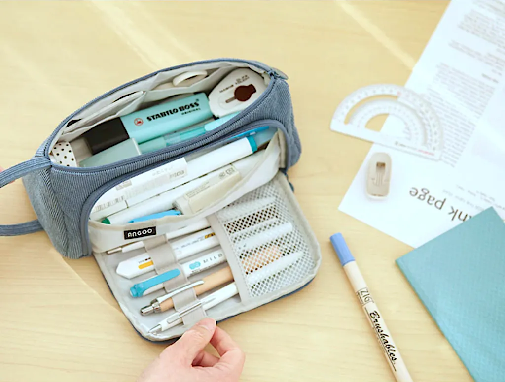 Triangle Corduroy Pencil Case (6 Colors)