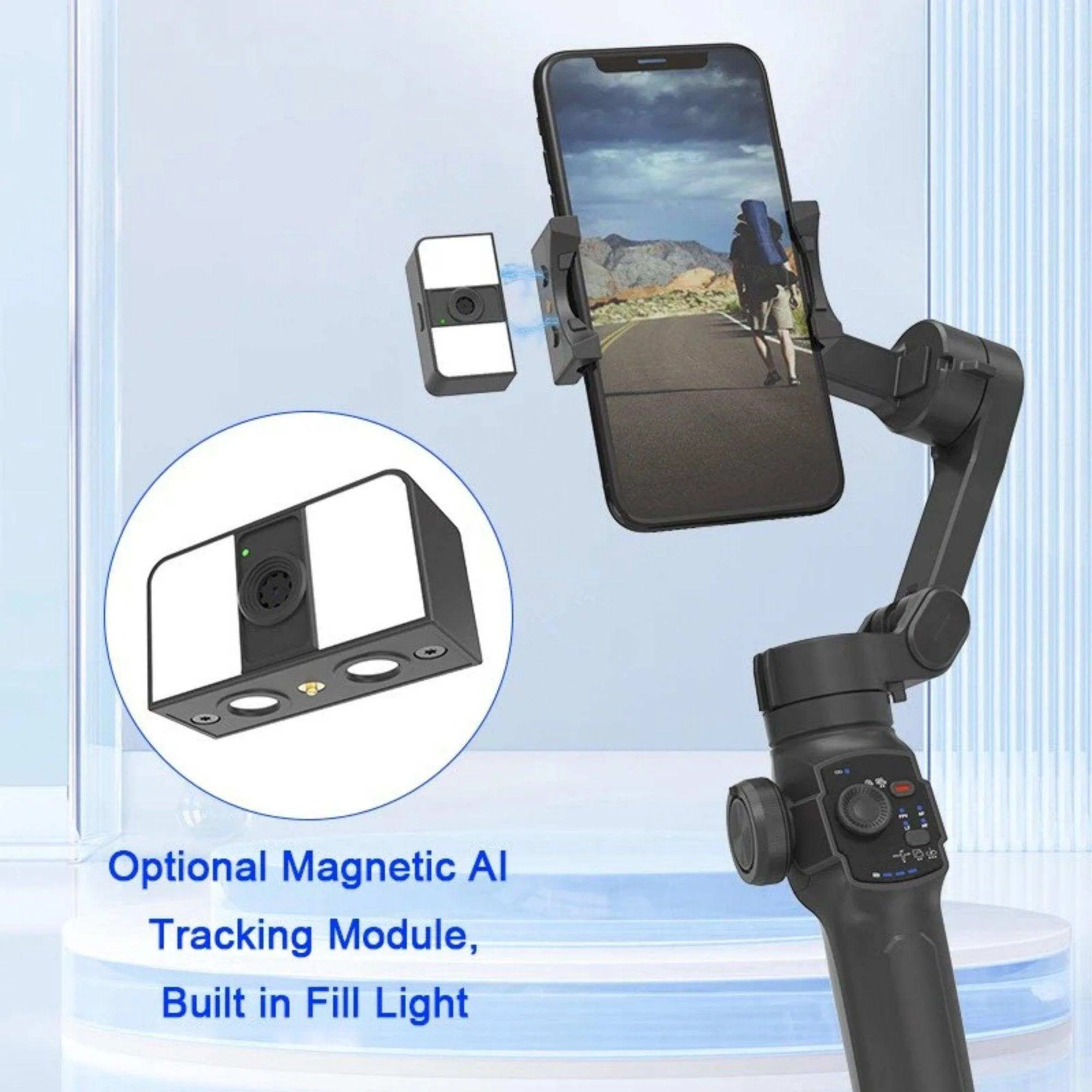 TUTT L9   AI Module | 3 Axis Pro Handheld Anti-shake Smartphone Selfie Stick Phone Gimbal Stabilizer with Extendable Rod, Light Tripod and AI Auto Face Tracking Module Vlog YouTube