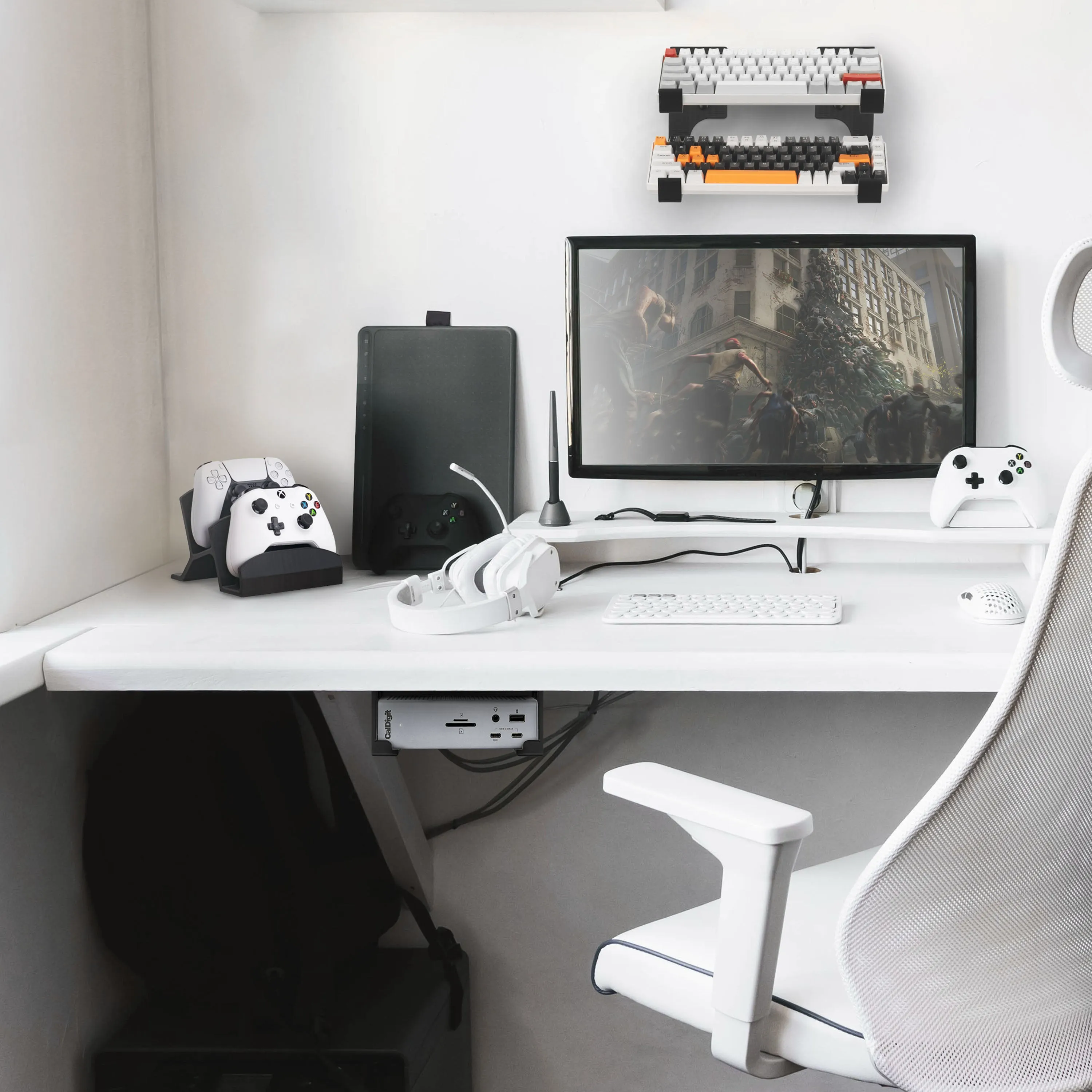 Under Desk Mounting Bracket Compatible with Caldigit TS4 Thunderbolt Station 4 - Space Saving Dock, Easy to Install, Adhesive & Screw-In, Reduce Clutter, Free Desktop Space