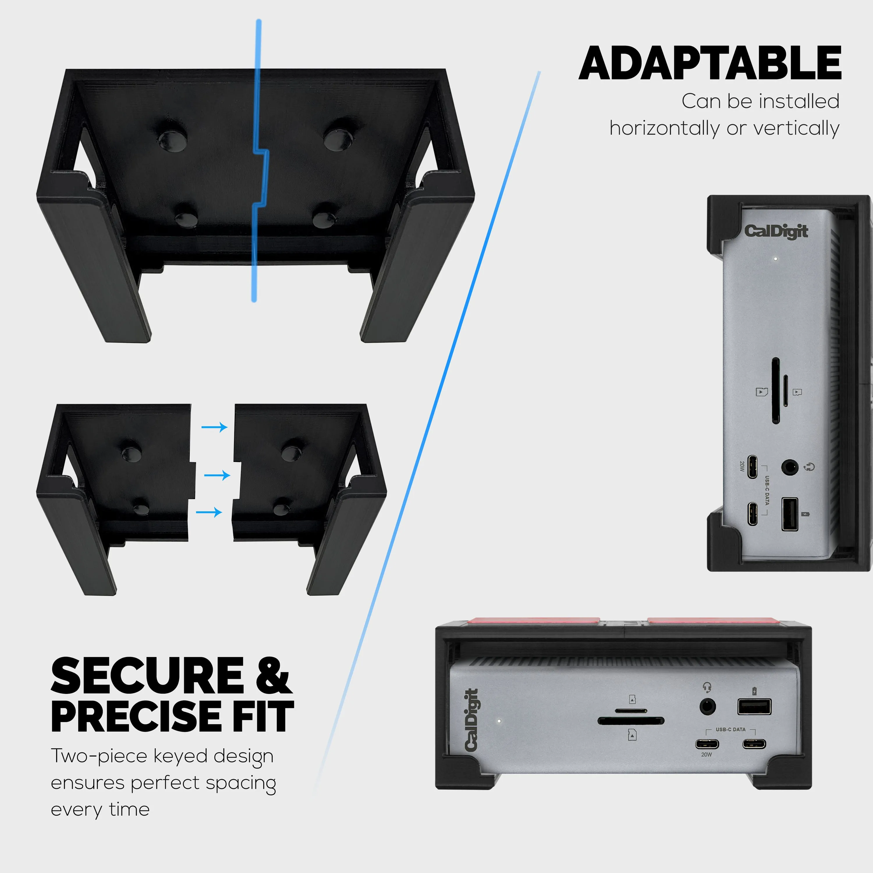 Under Desk Mounting Bracket Compatible with Caldigit TS4 Thunderbolt Station 4 - Space Saving Dock, Easy to Install, Adhesive & Screw-In, Reduce Clutter, Free Desktop Space
