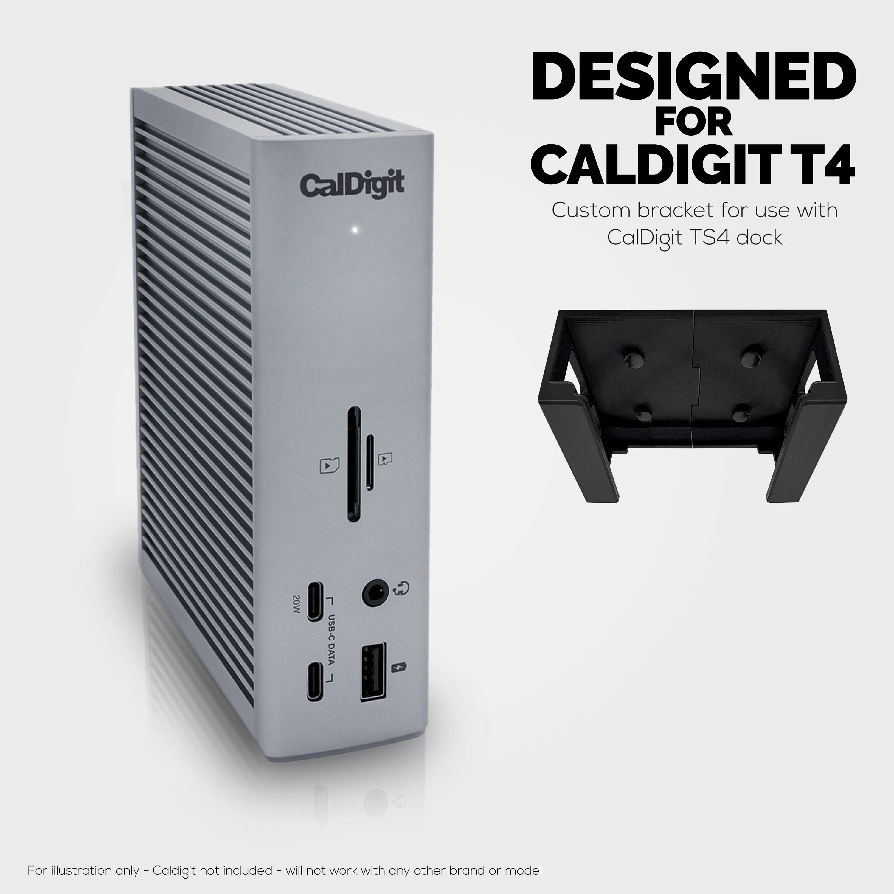 Under Desk Mounting Bracket Compatible with Caldigit TS4 Thunderbolt Station 4 - Space Saving Dock, Easy to Install, Adhesive & Screw-In, Reduce Clutter, Free Desktop Space