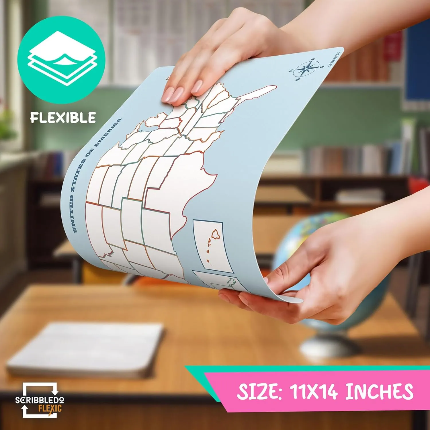 US Map Practice Flexic Sheet 11"x14" (10 pc)