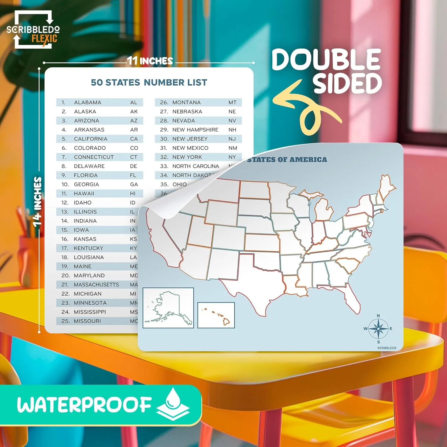 US Map Practice Flexic Sheet 11"x14" (10 pc)