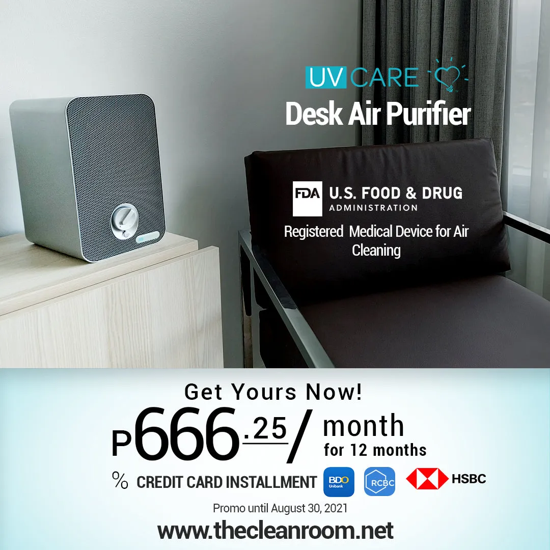 UV Care Desk Air Purifier w/ Medical Grade H13 HEPA Filter & ViruX Patented Technology