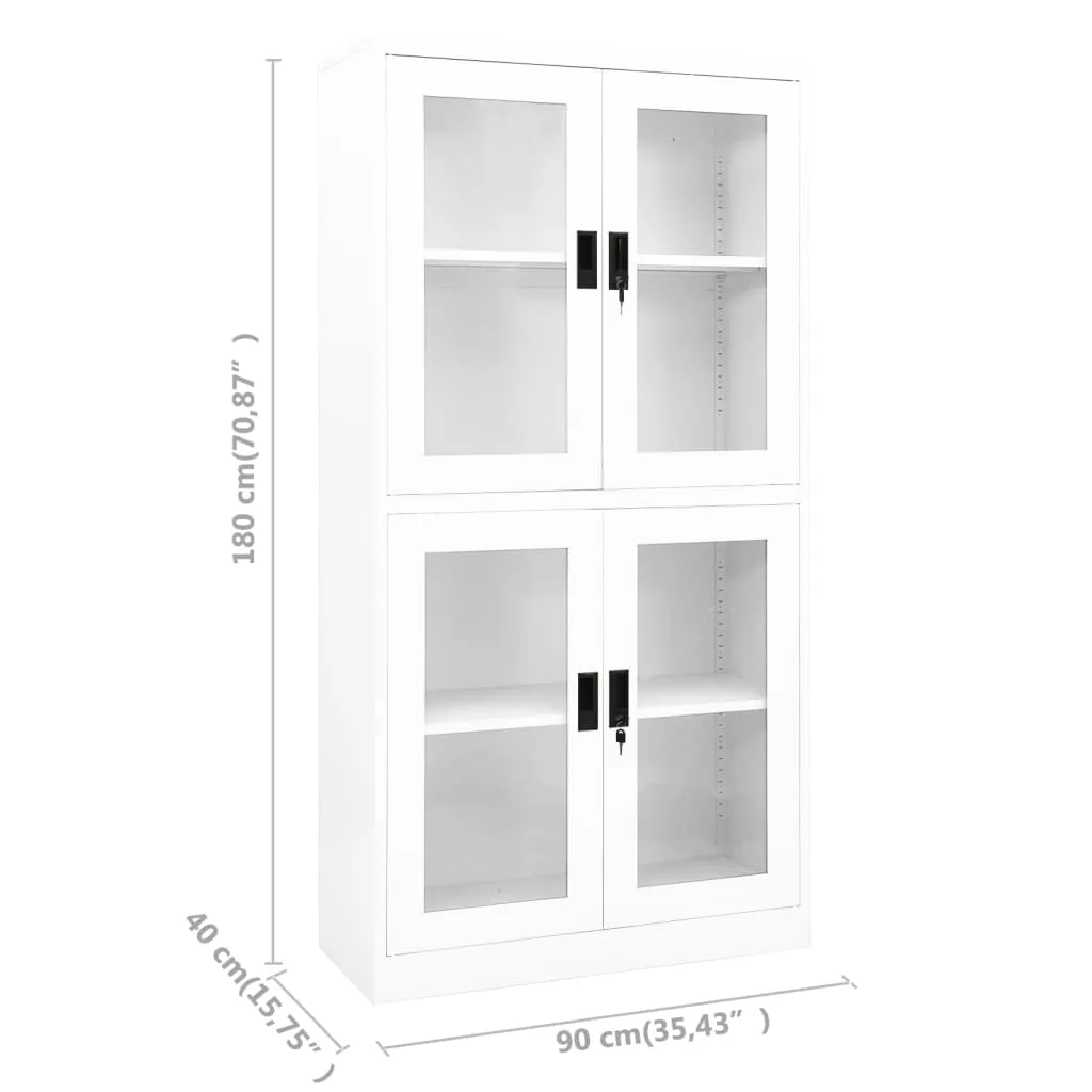 vidaXL Office Cabinet White 90x40x180 cm Steel and Tempered Glass
