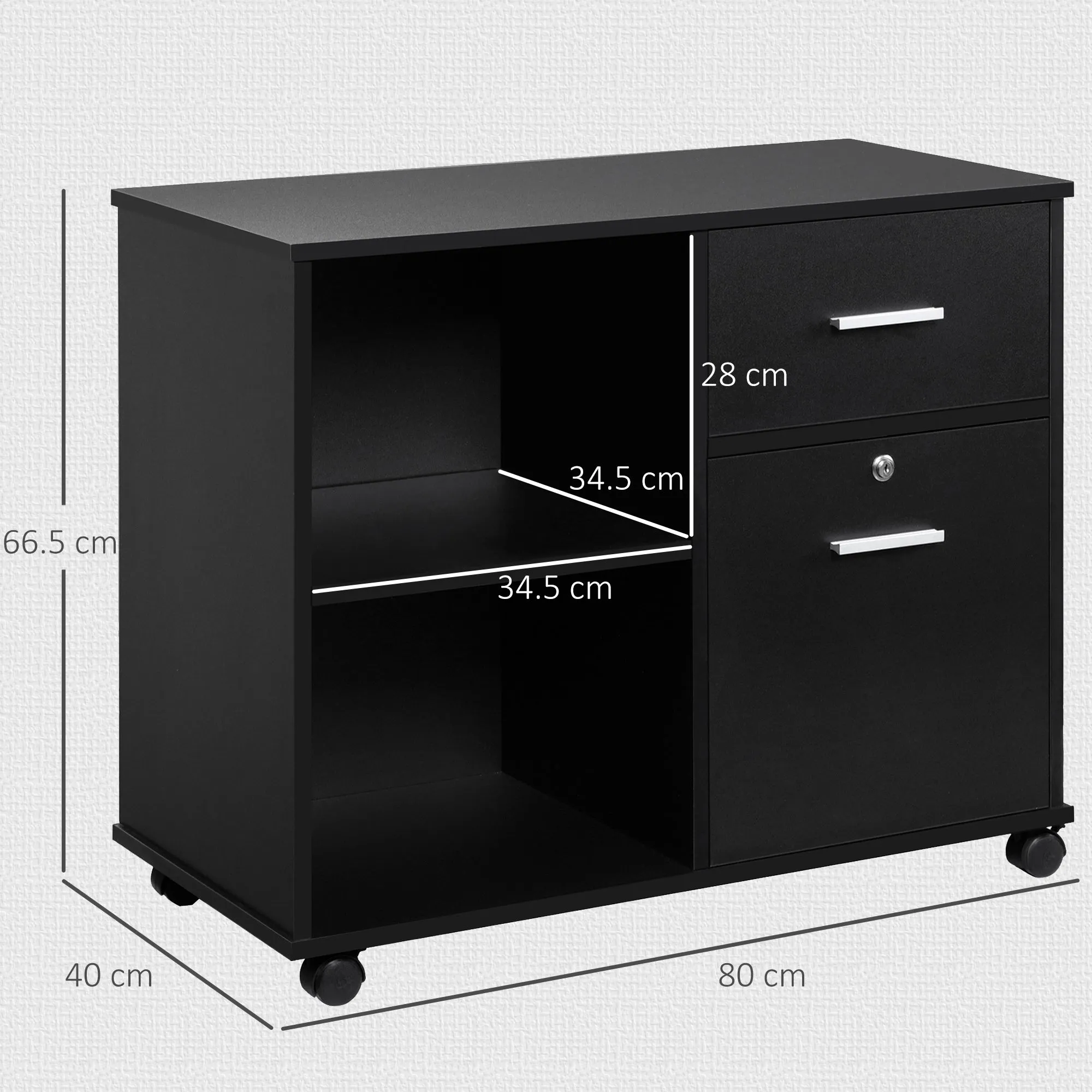 Vinsetto Filing Cabinet Mobile Printer Stand W/ Drawer for A4 Size Files, Black