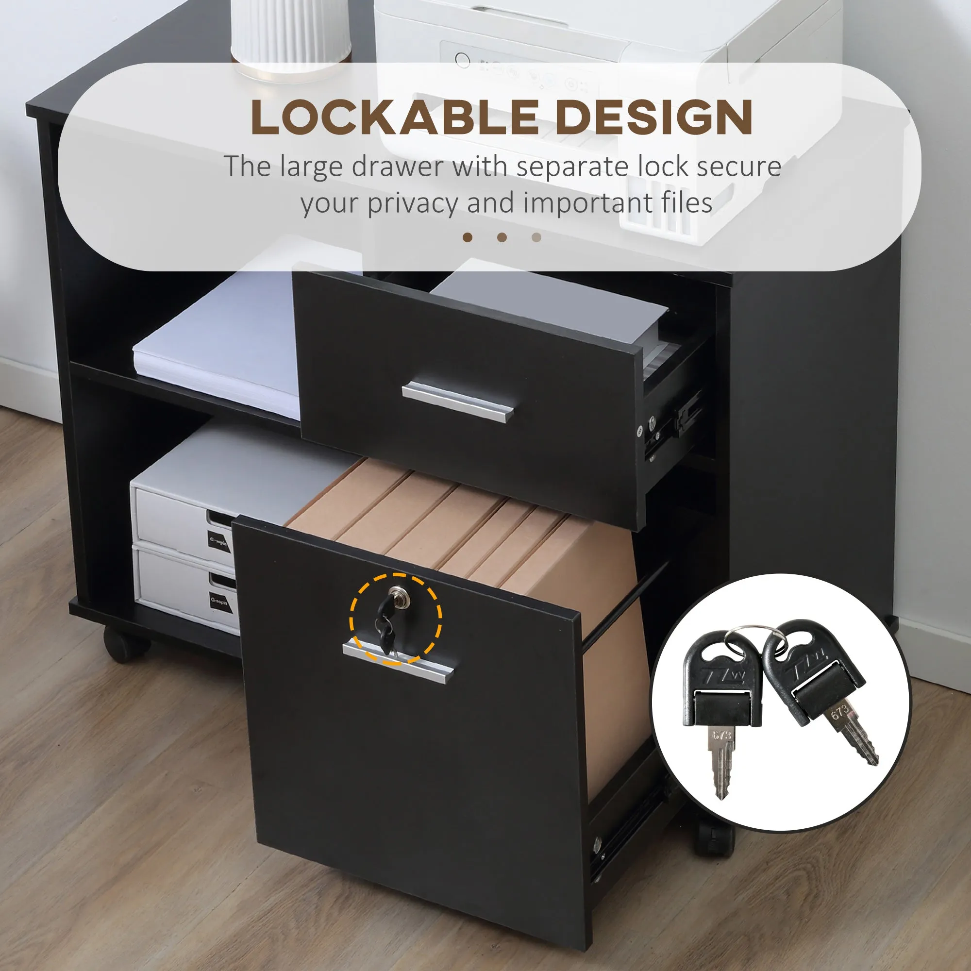 Vinsetto Filing Cabinet Mobile Printer Stand W/ Drawer for A4 Size Files, Black