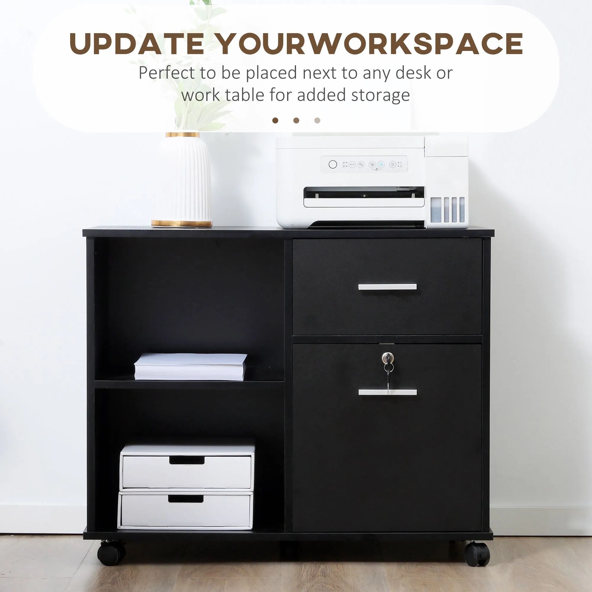 Vinsetto Filing Cabinet Mobile Printer Stand W/ Drawer for A4 Size Files, Black
