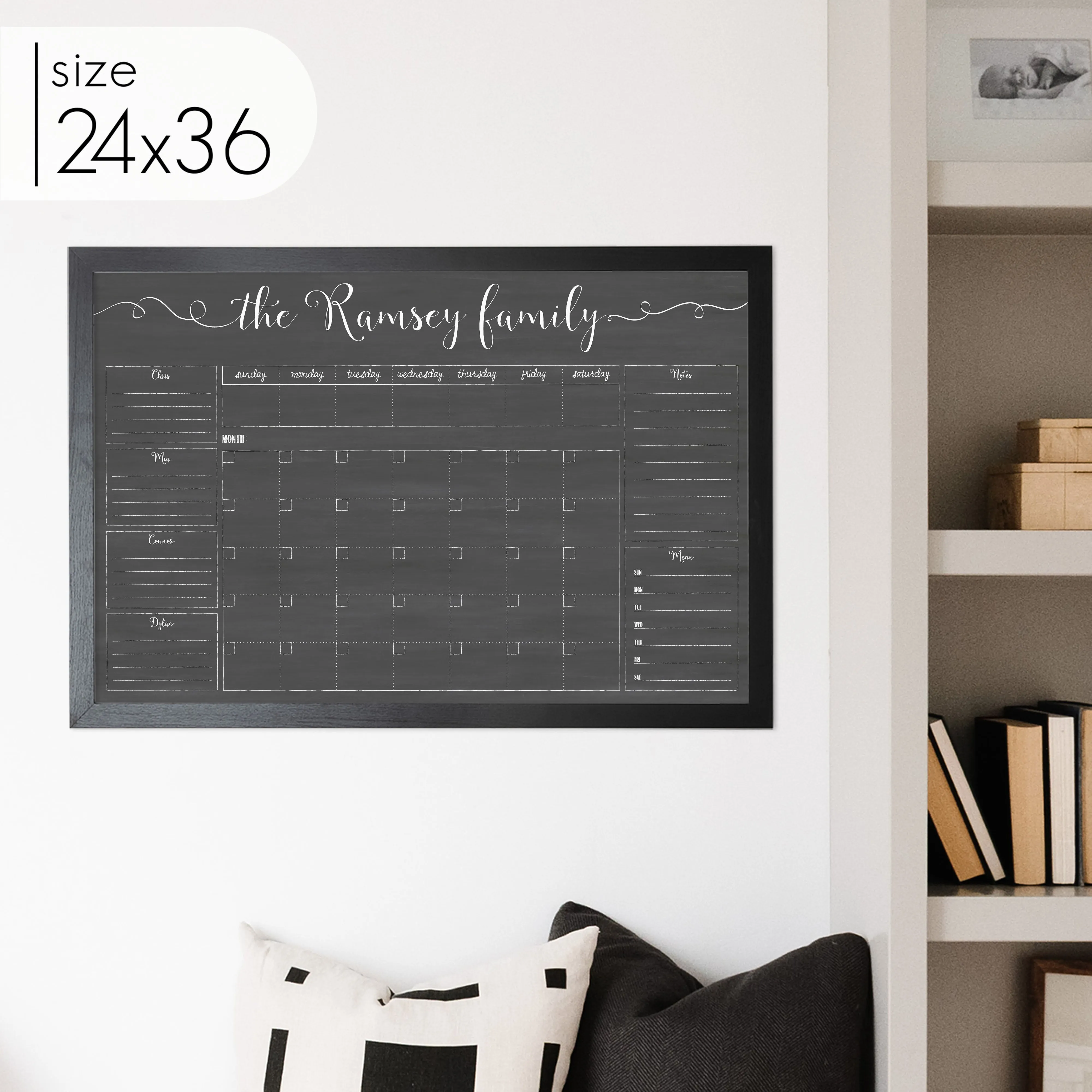 Week & Month Combo Framed Chalkboard   6 sections | Horizontal Knope