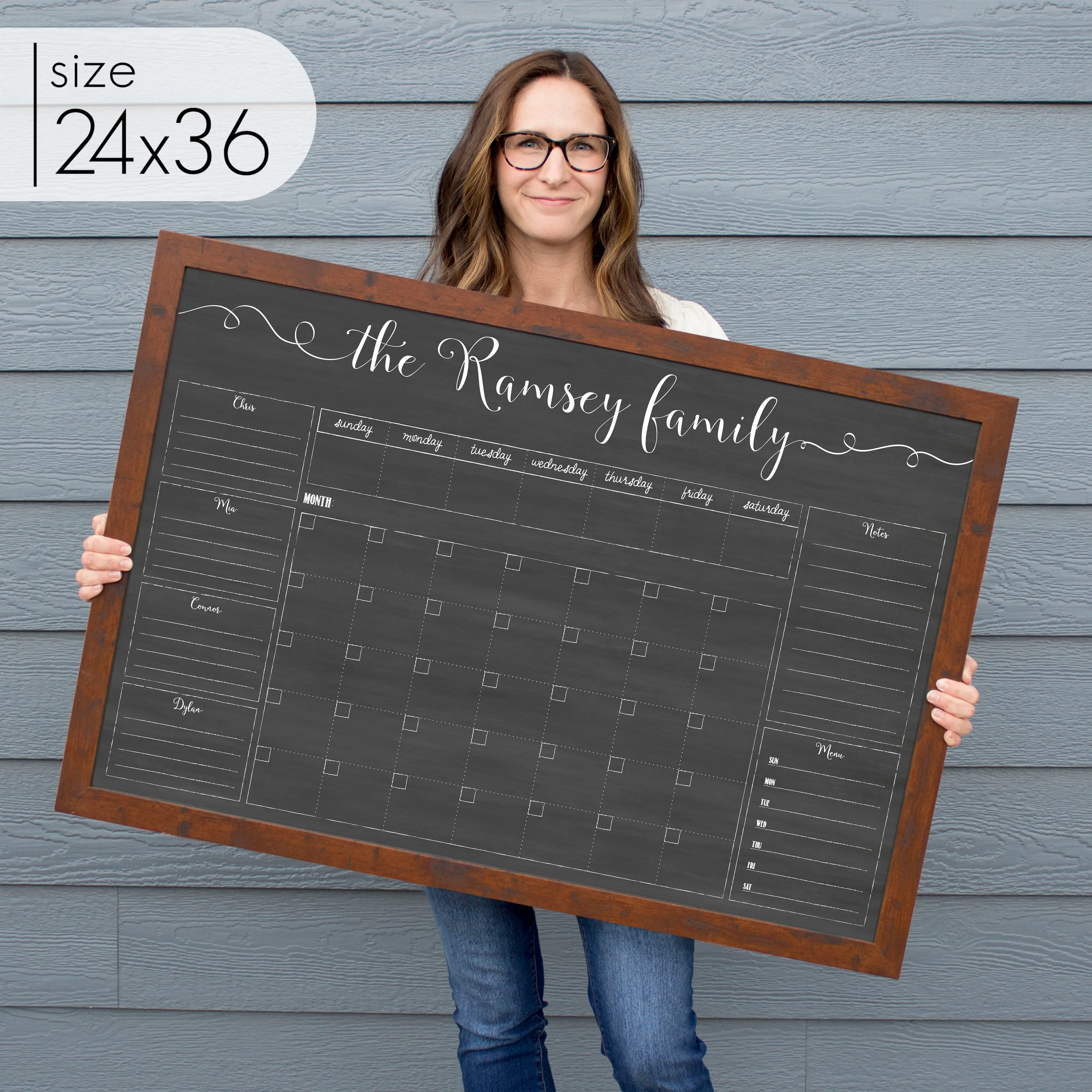 Week & Month Combo Framed Chalkboard   6 sections | Horizontal Knope